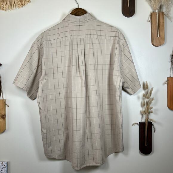 Men's Large Roundtree & Yorke Classic Beige Grid Button Down Shirt - Picture 6 of 6